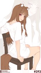 1girl absurdres achilles tendon alternate costume animal ears ankle blush brown hair chair closed mouth commentary dild…
