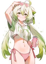 1girl adapted costume ahoge animal ears bikini bikini top under shirt bikini under clothes bracelet breasts can closed …