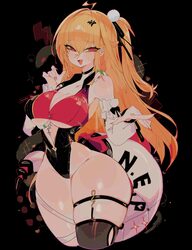 1girl ahoge ass black background blonde hair breasts chalky (zenless zone zero) cissia (zenless zone zero) cleavage cur…