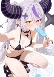 1girl absurdres ahoge alternate costume alternate hairstyle ankle cuffs arm out of frame bikini black bikini black chok…