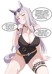 00017s 1girl absurdres animal ears arm support ass visible through thighs black one-piece swimsuit breasts casual one-p…