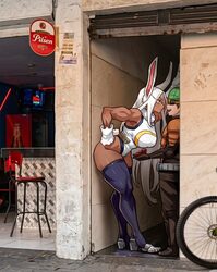 1boy 1girl animal ears bad id bad twitter id beanie blue thighhighs boku no hero academia breasts brown pants closed mo…