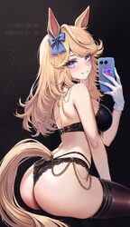 1girl absurdres agurami animal ears ass ass focus back black bra black choker black panties black thighhighs blonde hai…