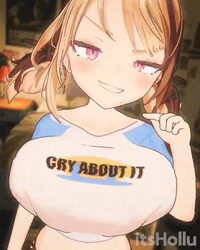 1girl 3d alternate breast size (larger) animated blonde hair bouncing breasts breasts commentary english commentary eng…