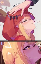 1girl 1other absurdres animal ears anonds31 arknights arknights  endfield blonde hair blush cape commentary headpat hea…