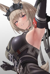 1girl animal ears arknights arknights  endfield armpit focus armpits avywenna (arknights) black gloves blue eyes blush …