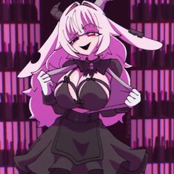 1girl animal ears animated bar (place) black bra black mouth black skirt bouncing breasts bra breasts commentary reques…