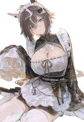 1girl absurdres ahoge alternate breast size (larger) alternate costume animal ears apron black dress blue eyes breasts …