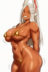 1girl  d abs absurdres alternate costume animal ears arm behind back bikini blush boku no hero academia breasts cleavag…