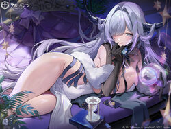 1girl azur lane black gloves breasts cherbourg (azur lane) cleavage closed mouth commentary request covered navel elbow…