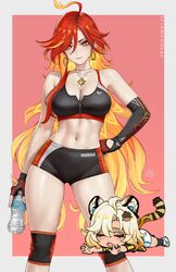 2026 2girls ahoge alternate costume animal ears artist name asymmetrical gloves bare shoulders bike shorts black shorts…