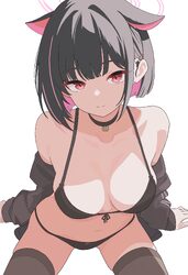 1girl absurdres alternate costume animal ears bare shoulders black bra black choker black panties blue archive bow bow …