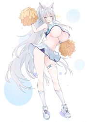 1girl absurdres alternate costume animal ear fluff animal ears azur lane belt blue eyes boots breasts cheerleader comme…