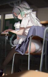 1girl absurdres accidental exposure animal ears animal on lap arcane (arknights) arknights arknights  endfield ass ass …
