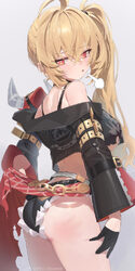 1girl absurdres ahoge alternate breast size (larger) ass bare shoulders berserker r black gloves black jacket black sho…