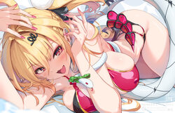 1girl adapted costume bikini blonde hair blush breasts chalky (zenless zone zero) cissia (zenless zone zero) commentary…