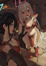2girls absurdres alternate costume aris (blue archive) armor bikini armor black gloves black hair blue archive blue eye…