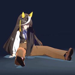 1girl 3d ahoge animal ears animated black hair blue ribbon brown eyes brown pants brown shoes calstone light o (casual)…
