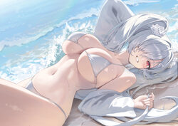 1girl absurdres beach bikini breasts cinderella (crystal wave) (nikke) cinderella (nikke) commentary flower goddess of …