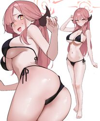 1girl absurdres aru (blue archive) ass bikini black bikini blue archive breasts brown horns closed mouth commentary cow…
