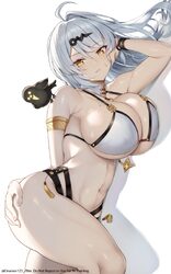 1girl armlet bare shoulders bikini breasts cleavage commentary request detached collar emanon123 grey hair hair ornamen…