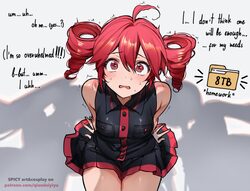 1girl black shirt black skirt blush breast pocket commentary drill hair english commentary english text hatsune miku hi…