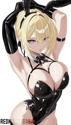 1girl alternate costume animal ear hairband animal ears arm strap armpits arms up artist name asymmetrical gloves bare …