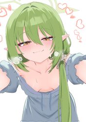 1girl absurdres blue archive blue nightgown blue pajamas blush breasts breasts apart breath closed mouth collarbone com…