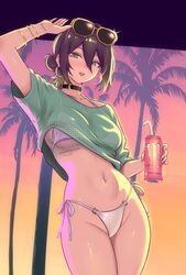 1girl absurdres arm up bikini bikini under clothes black choker breasts can chainsaw man choker cover bikini girl (gta …
