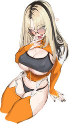 1girl alternate costume aqua eyes black bra black hair black nails black panties black sports bra blonde hair blush bra…