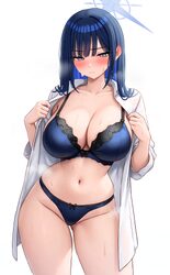 1girl absurdres ass visible through thighs black hair blue archive blue bra blue eyes blue hair blue halo blue panties …