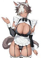 1girl absurdres alternate costume animal ear fluff animal ears apron black bow black bra black garter straps black pant…