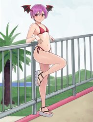 1girl absurdres arm rest bat wings bikini breasts closed mouth commentary darkstalkers demon girl english commentary fe…