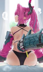 1girl absurdres arknights arknights  endfield ass backboob black panties blue eyes breasts closed mouth dragon girl dra…