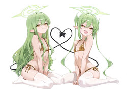 2girls absurdres bikini black tail blue archive blush breasts closed mouth commentary demon girl demon tail earrings fi…