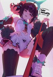 1girl  3 absurdres anonds31 armpits backlighting bare shoulders black hair black thighhighs blunt bangs blush bow breas…