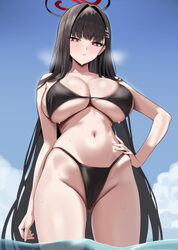 1girl absurdres alternate costume ass visible through thighs bikini black bikini black hair blue archive blush breasts …