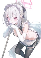 1girl alternate costume alternate hairstyle apron bikini black bikini black skirt black thighhighs blue archive blush b…