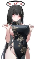 1girl absurdres black hair blue archive blush breasts bright pupils chinese clothes commentary covered navel dress flor…