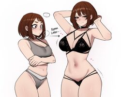 2girls absurdres age progression armpits arms behind head arms up ass black bra black panties blush bob cut boku no her…