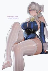 1girl ai-assisted artist name ascot bare shoulders black corset blue dress breasts chokopaii cleavage clothing cutout c…