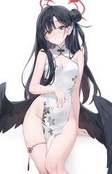 1girl absurdres alternate costume alternate hairstyle black hair black wings blue archive blush breasts chinese clothes…