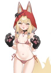 1girl absurdres animal ears animal hands arknights arknights  endfield bikini blonde hair breasts cat paws commentary e…