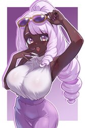 1girl  d adjusting eyewear alternate breast size (larger) alternate costume alternate hairstyle arm up armpits borrowed…