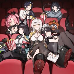 1boy 5girls absurdres animal ears asaba harumasa bandana bangboo (zenless zone zero) black gloves black hair black neck…
