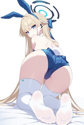 1girl absurdres animal ear hairband animal ears ass bare shoulders blonde hair blue archive blue eyes blue hairband blu…