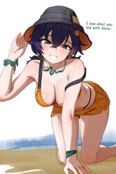 1girl all fours arm support bare arms bare legs bare shoulders belle (summer skies) (zenless zone zero) belle (zenless …