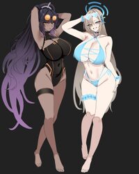 2girls absurdres alternate costume arm behind back armpits arms behind head arms up asuna (blue archive) asymmetrical b…