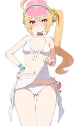 1girl absurdres ahoge ass visible through thighs bikini black choker blush breasts choker clothes lift cowboy shot hand…