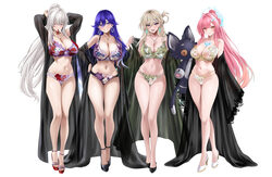 4girls  i aemeath (wuthering waves) ahoge alternate breast size (larger) armpits arms up bare legs bare shoulders black…